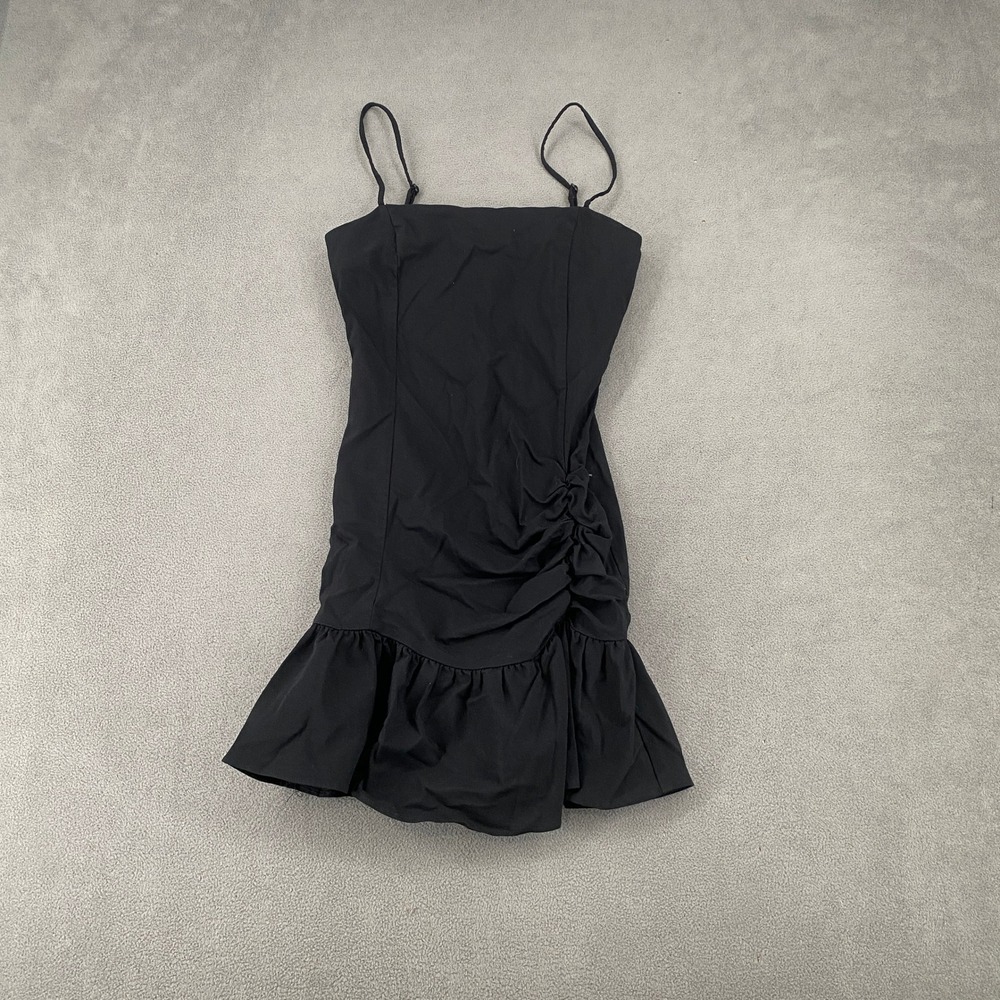 Forever 21 Black Ruched Ruffle Hem Mini Dress Sleeveless Small